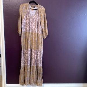 Renee C maxi dress tan and khaki color with ivory and grey